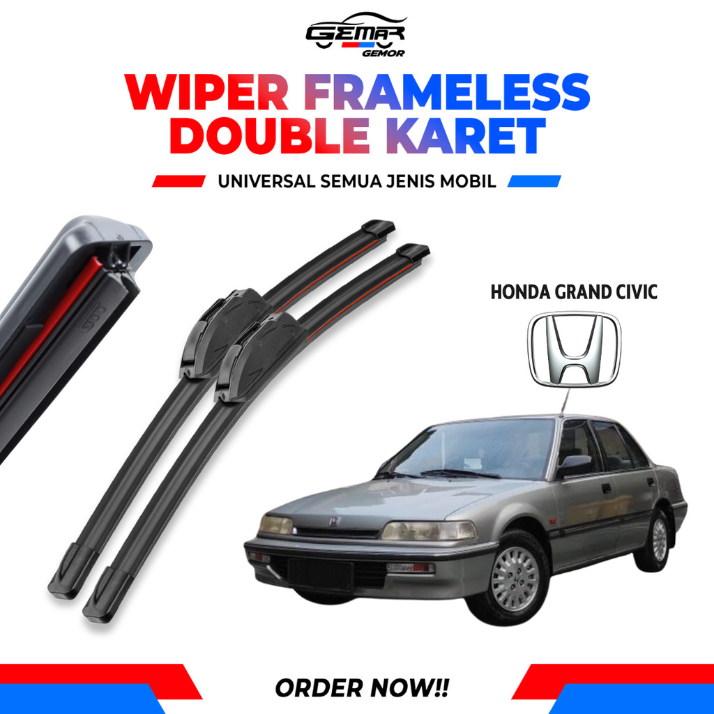 Wiper Blade Honda Grand Civic Double Karet Pembersih Kaca Depan Mobil 1 Set Kiri dan Kanan