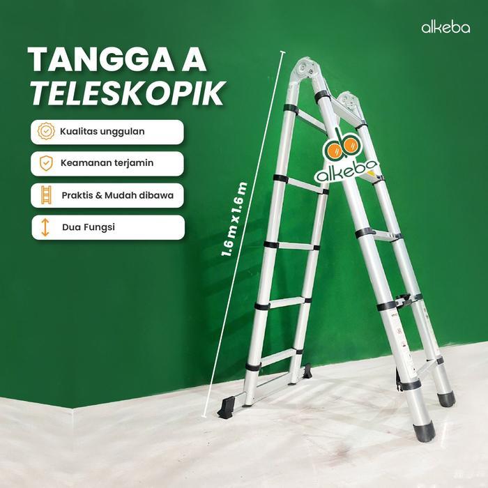 Tangga Lipat Alumunium Teleskopik Tipe A Minimalis Ladder Telescopic Double Portable 3.2 - 6.4 meter