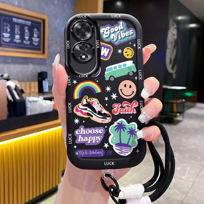 Casing Hp untuk OPPO A60 4G Case Casing Bunga dan Sepatu pola Kesing HP Silikon Softcase dipersonali