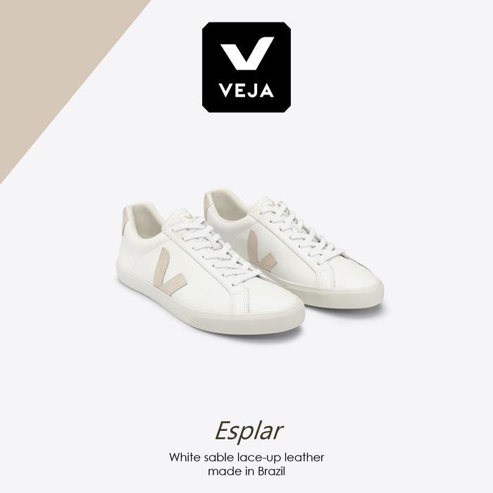 Murah Sepatu Veja Esplar White Sable Lace-Up Leather Sneakers Original Premium