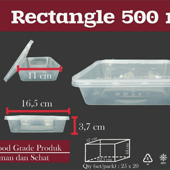 [Dus] Thin Wall Rectangle 500 Ml/ Kotak Makan Plastik Isi 500 Pcs
