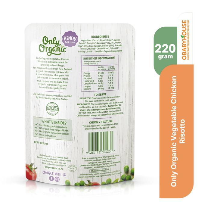 Shop - Only Organic Vegetable Chicken Risotto Kindy 1-5 Years 220 Gr