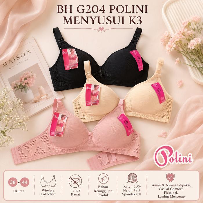 Polini - 1Pcs Bra Bh Menyusui Tanpa Kawat Kancing Depan K3 Nursing Bra Maternity Polini G204 - 38