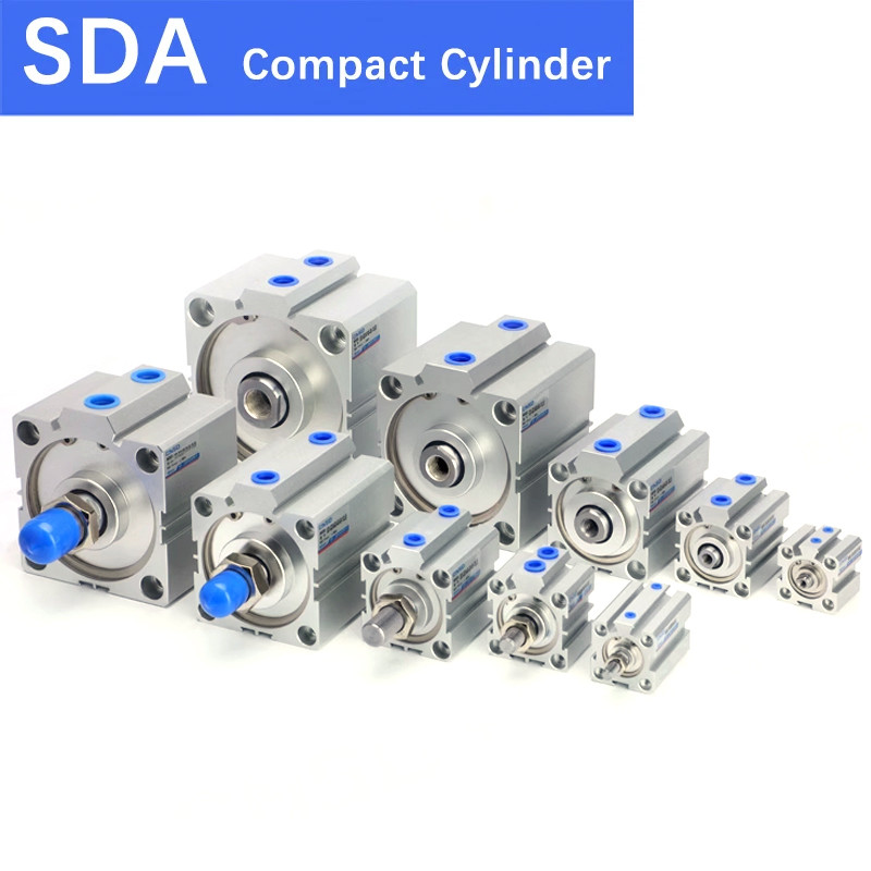 SDA 16 20 25 32 40 50 63 80 100mm Bore Compact Thin Air Cylinder 5-100mm Stroke Double Action