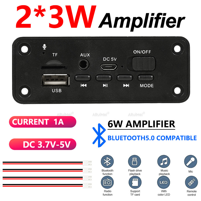 2x3W Mini Stereo Audio Amplifier Board with PBC Case DC 3.7-5V for FiiO Ampero II DIY Speaker