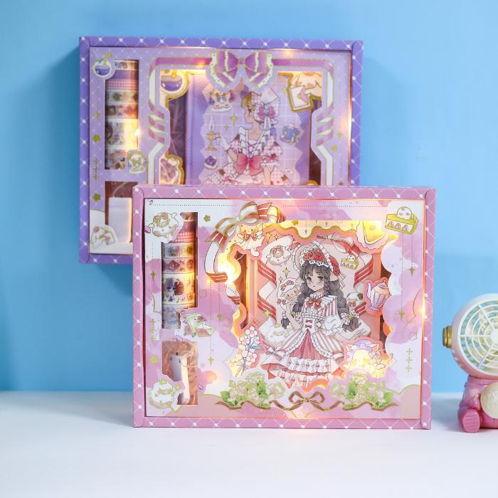 Paket Jurnal Set 7in1 Buku Diary Washi + Lampu Gift Set Notebook 1957