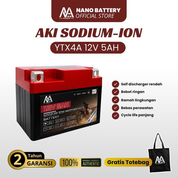 NANO BATTERY Aki Motor Sodium Ion YTX4A 12V 5AH ACCU Kering Garansi Resmi Dari Pabrik Sendiri