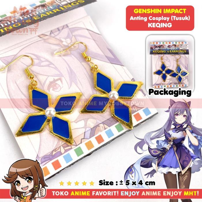 Anting Cosplay Keqing Anime Game Genshin Impact Tusuk Jepit Earrings