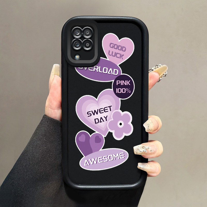 Casing Hp untuk Samsung Galaxy A12 4G A12 5G M12 F12 Case Purple sticker Kasing silikon Bingkai Cesi