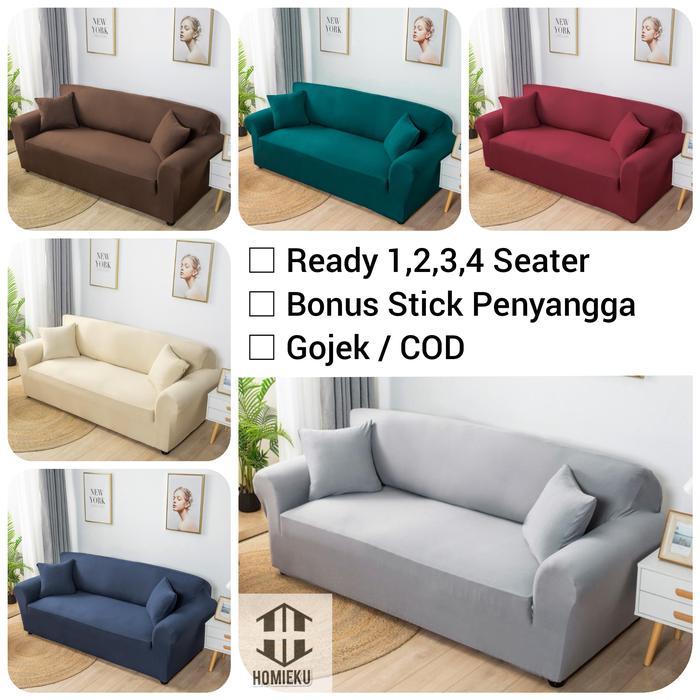 Sarung Sofa Polos Cover Elastis 1 Seater 2 Seater 3 Seater 4 Seater Kain - Cover Sofa Elastis