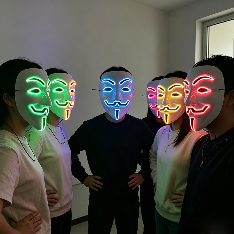 Cool V for Vendetta LED Light Up Mask More Colors For Choice Neon Glowing Hacker Mask for Halloween