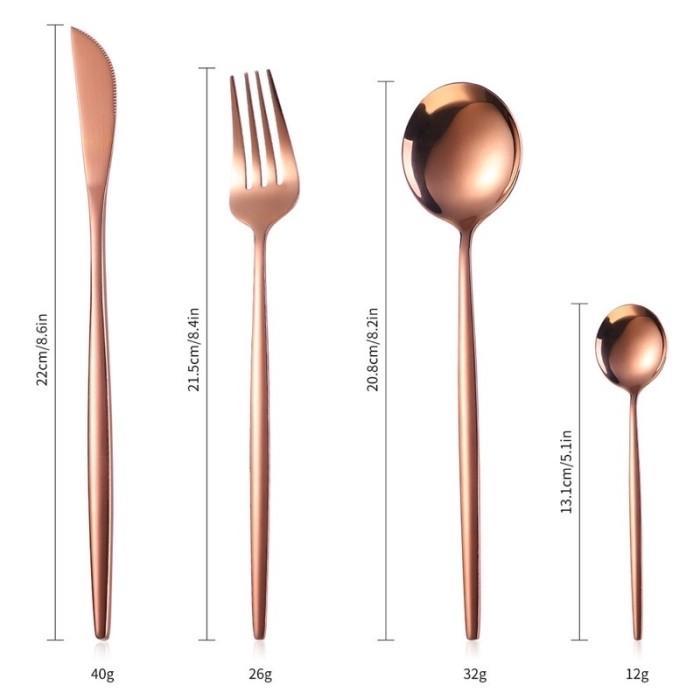 Premium Cutlery Set 24Pcs Korea Rose Gold - Set Pisau Garpu Sendok Stainless Steel Bulat Pipih Aman