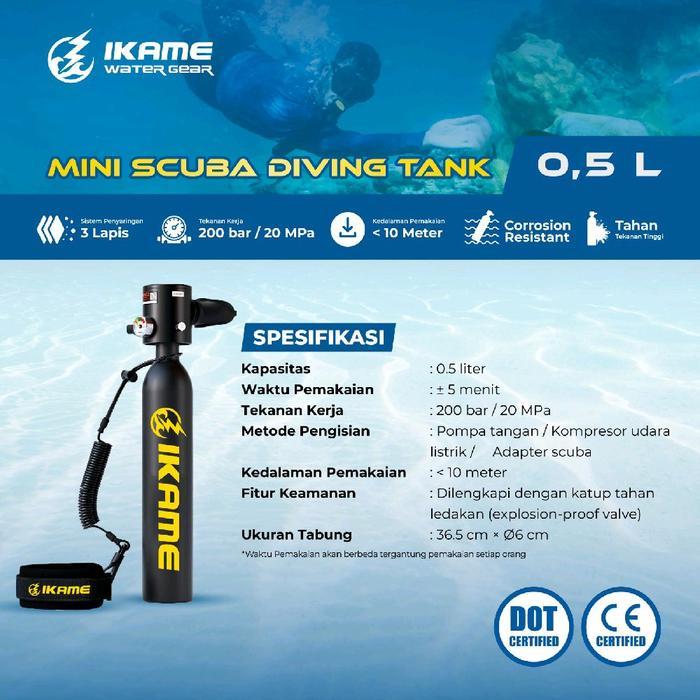 Mini Scuba Diving Tank IKAME - Tabung Selam Oksigen Mini Portable - 0,5 (Tabung Only), dengan pompa 