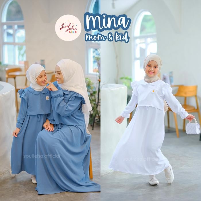 hm4x Soulleha Gamis Anak Mina Crinkle Airflow Premium 1-11 Tahun Elegan Zikra Putih Pakaian