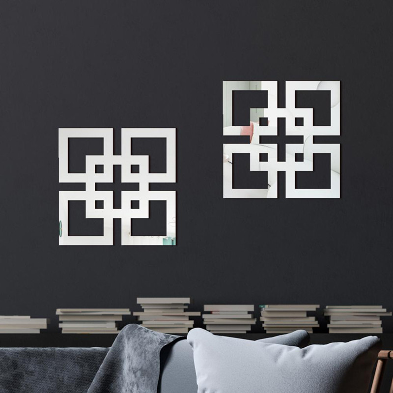 2Pcs Wall Sticker Self-adhesive Eye-catching Wall Decal Sticker Diy Mirror Crafts Wall Mirror Sticke