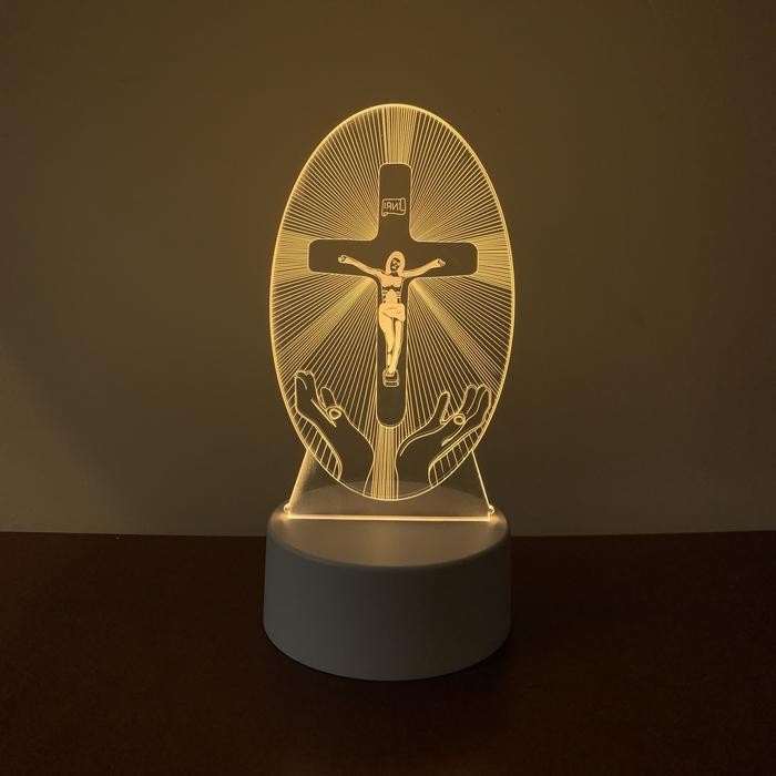 Lampu Tidur Hias Salib Katolik LED Akrilik - Kado Pajangan Souvenir Salib Katolik