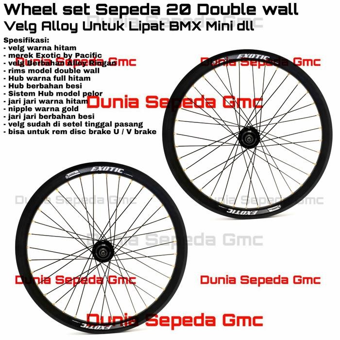 WHEELSET 20 DOUBLE WALL CAKRAM VELG ALLOY SEPEDA LIPAT BMX MINI HITAM