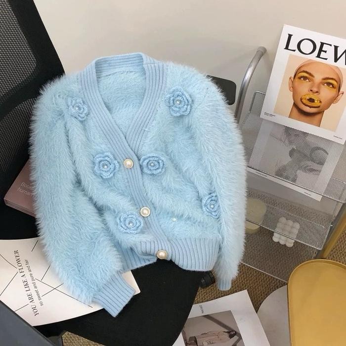 Markas Fashion99 Faux Fur Premium Sweater Women Atasan Wanita Knitwear Cardigan Panjang Cewek Dewasa