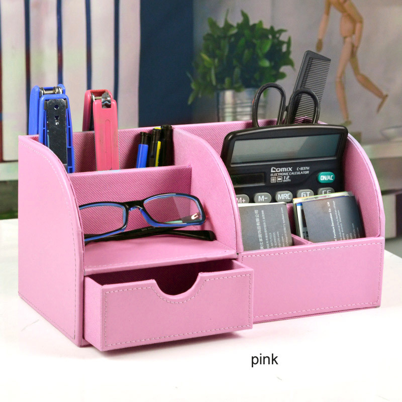 6-Slot PU Leather Desk Office Stationery Organizer Box Display Presentation Pen Pencil Holder Deskto