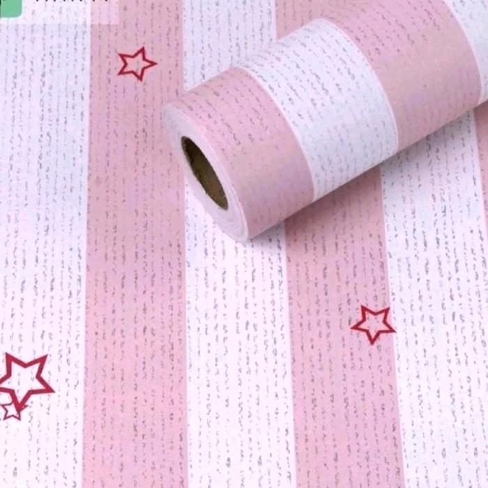 Wallpaper Sticker DINDING Pink Bintang Garis Salur