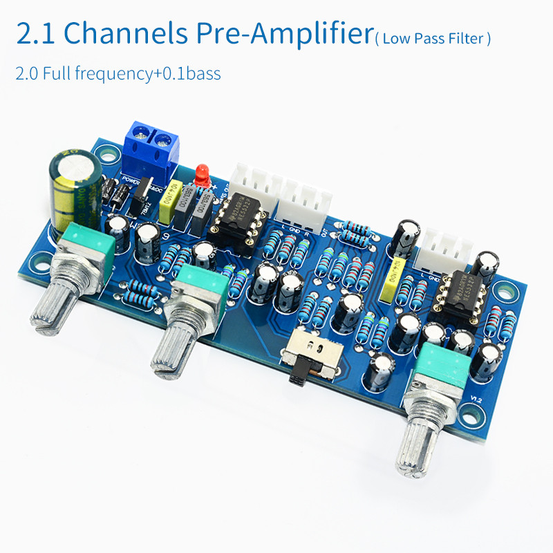 UNISIAN 2.1channels Low Pass Bass Filter PreAmplifier Board NE5532 Op-amp HIFI audio Pre-amplifier 2