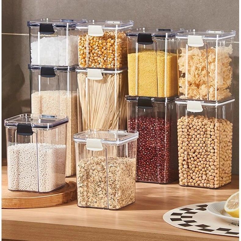 Toples Kecil Segi Kotak Mika Akrilik Hitam Putih Tebal Anti Pecah Kedap Tahan Panas 460ML Food Keepe