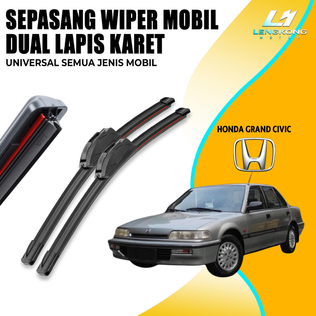 Wiper Blade Honda Grand Civic Double Karet Pembersih Kaca Depan Mobil 1 Set Kiri dan Kanan