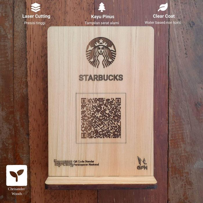 Premium Papan QRIS Stand QR Stand kayu custom QR Code & logo u/ Kafe / Resto Promo