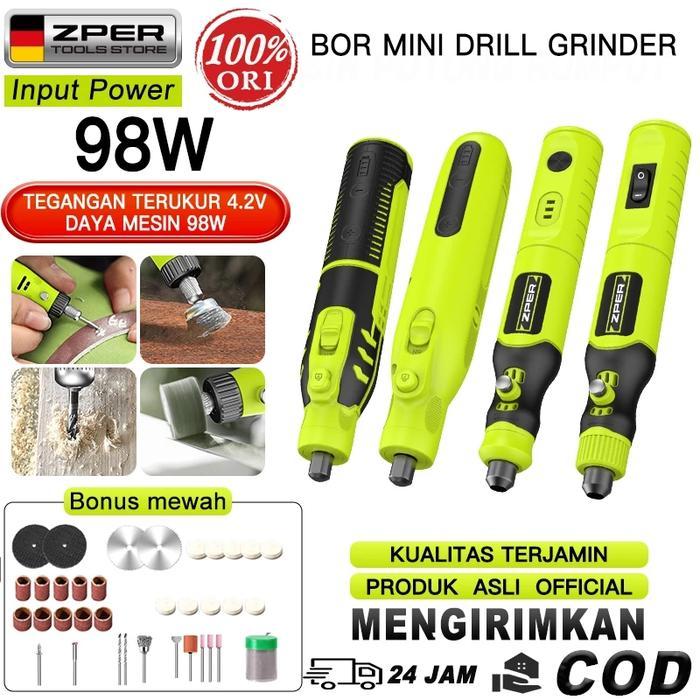 [Pengiriman segera] ZPER Bor Mini Gerinda Mini Set Lengkap Listrik Penggiling Listrik Nirkabel Set
