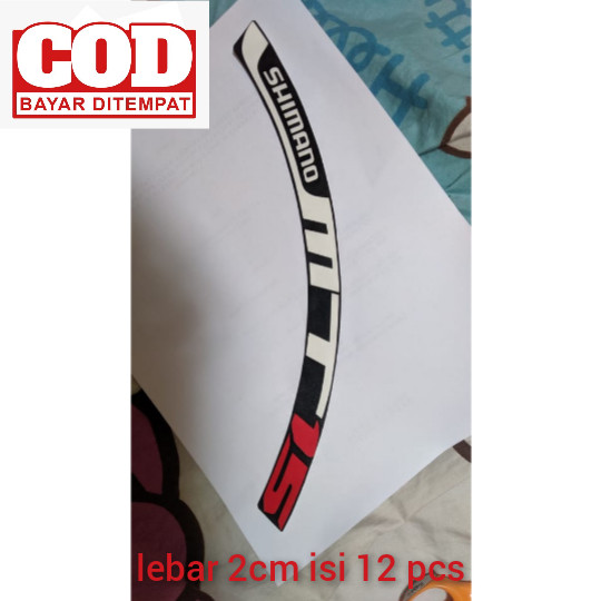 bisa cod stiker decal rims simano shimano mt 15 untuk 2 pelek lebar 2cm isi 12 pcs (bisa custom warn