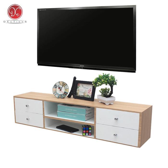 Rak TV Dinding 4 Laci / Meja TV Tempel Dinding Minimalis 100x20 cm