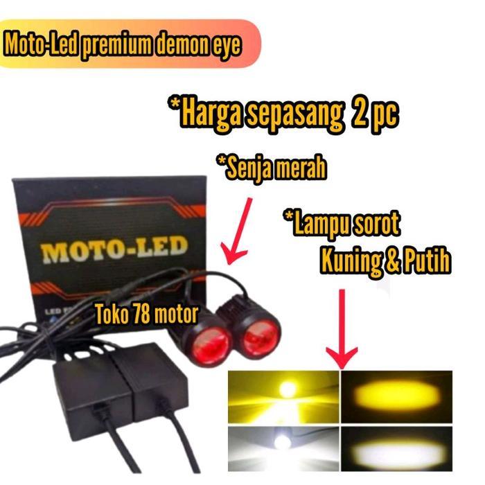 Lampu Tembak Motoled Premium Demon Eye Senja Merah Hi Low Putih Kuning