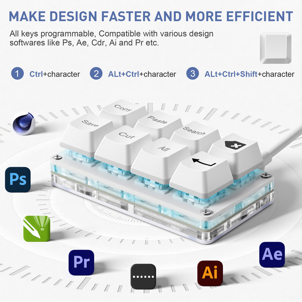 SAYODEVICE 8 Keys Mini Shortcut Key Office Work Macros Keypad OSU Rhythm Game Keypad Gaming USB