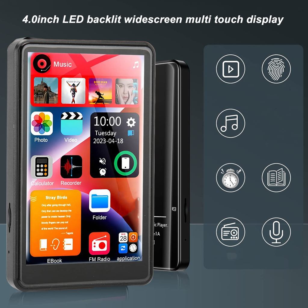 Portable MP3 MP4 MP5 Bluetooth Music Player, 4" Full Screen Walkman MP3 MP4 Player with Speaker &