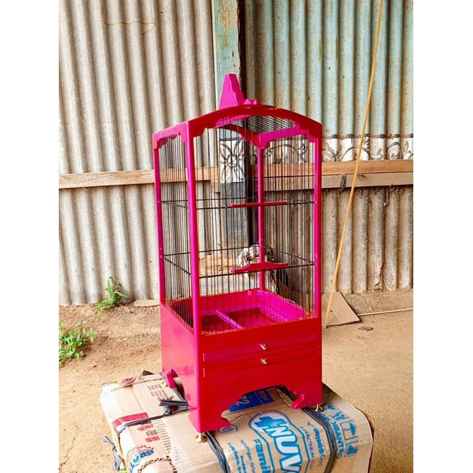 TERLARIS Sangkar Burcil Uk 22x22 untuk Pleci Bahan Kayu Jati & Ruji Fiber Sangkar Kotak Ruji Fiber