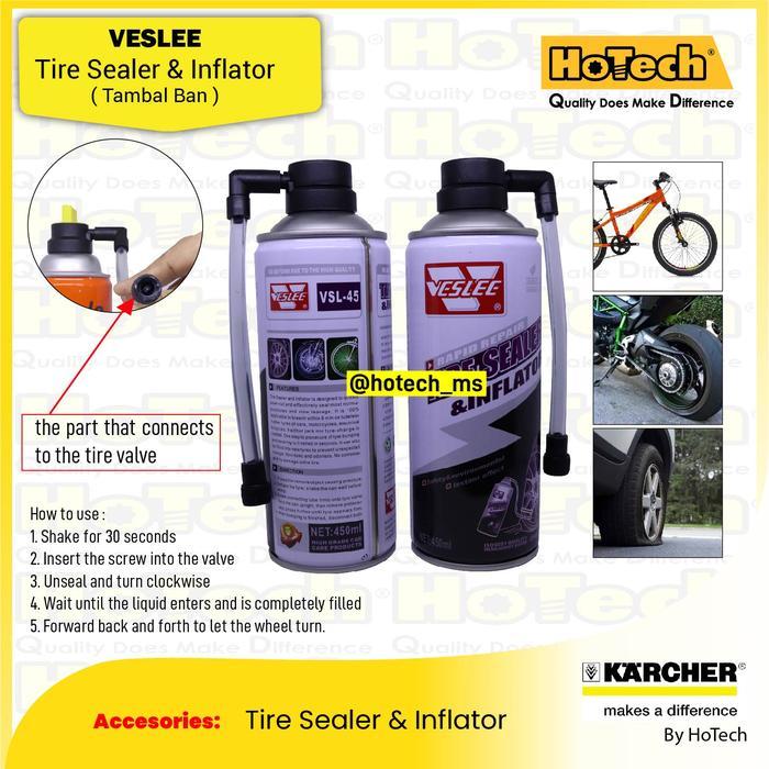 VESLEE Tire Sealer & Inflator 450ml - Cairan Tambal Ban Tubeless Bocor untuk Sepeda Motor Mobil Velg