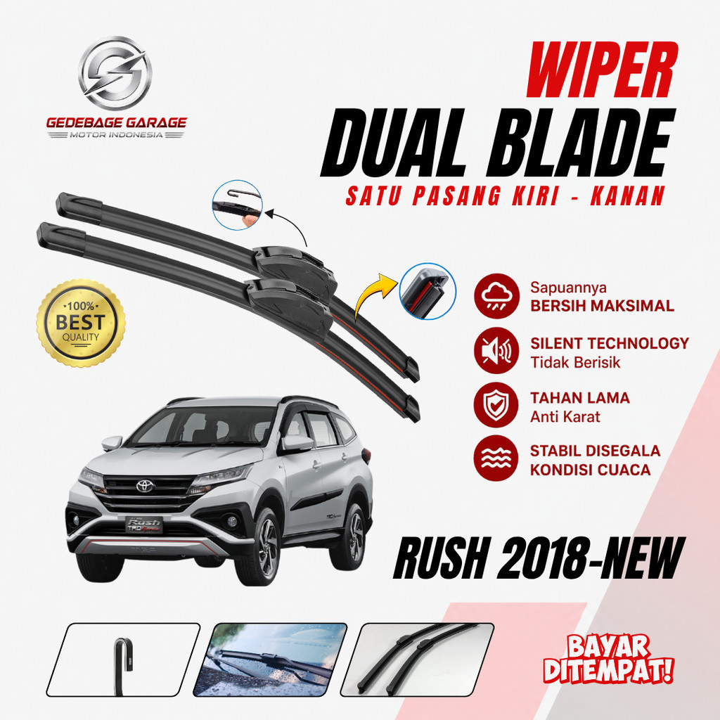 Wiper Toyota Rush 2018-Sekarang Dual Kaca Depan Mobil