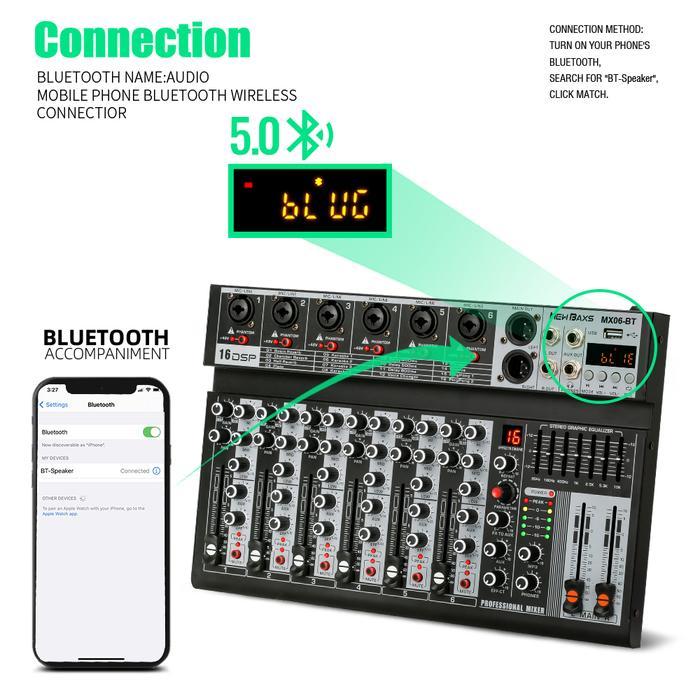 Promo Mixer Audio 4/6 Saluran New Baxs Mx04Bt/Mx06Bt, Dilengkapi Pengaturan Equalizer, Efek Dsp 99
