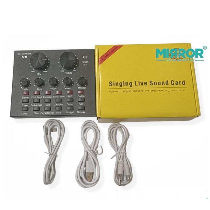 Diskon Satu Paket Alat Karaoke Mixer Mini Soundcard V8 & 2 Mic Gratis Spliter Original