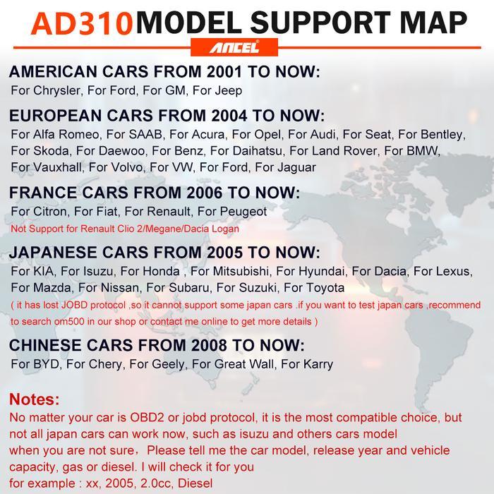 ANCEL AD310 OBD2 Scanner Mematikan Lampu Perbaikan Mobil Alat Diagnosis Kode Perbaikan, Car Scanner,