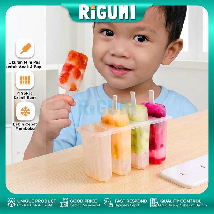 Cetakan Es Krim Mini Loli Frozen Es Lilin Transparan 4 Sekat Plastic Frozen Popsicle