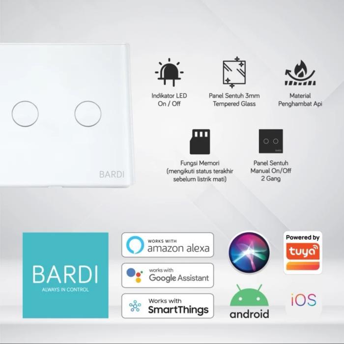 Aydaazani- Bardi Official Smart Home Wall Switch Eu 2 Gang Wifi. Saklar 2 Lampu Touchscreen Led With