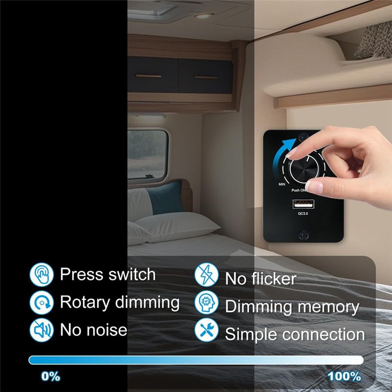 A44Z-DC 12-24 V LED Dimmer PWM Dimmer Switch, 5 A 3 Wire Dimmer For LED Bulbs With USB Fast Charging