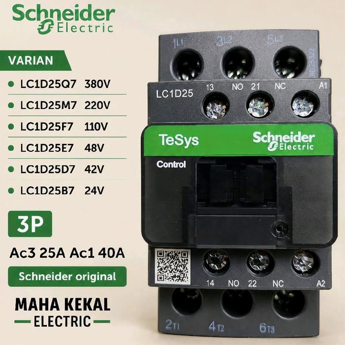 READY Kontaktor Schneider lc1d25m7 220vac,lc1d25q7 380vac,lc1d25f7 110vac,lc1d25e7 48vac, lc1d25b7