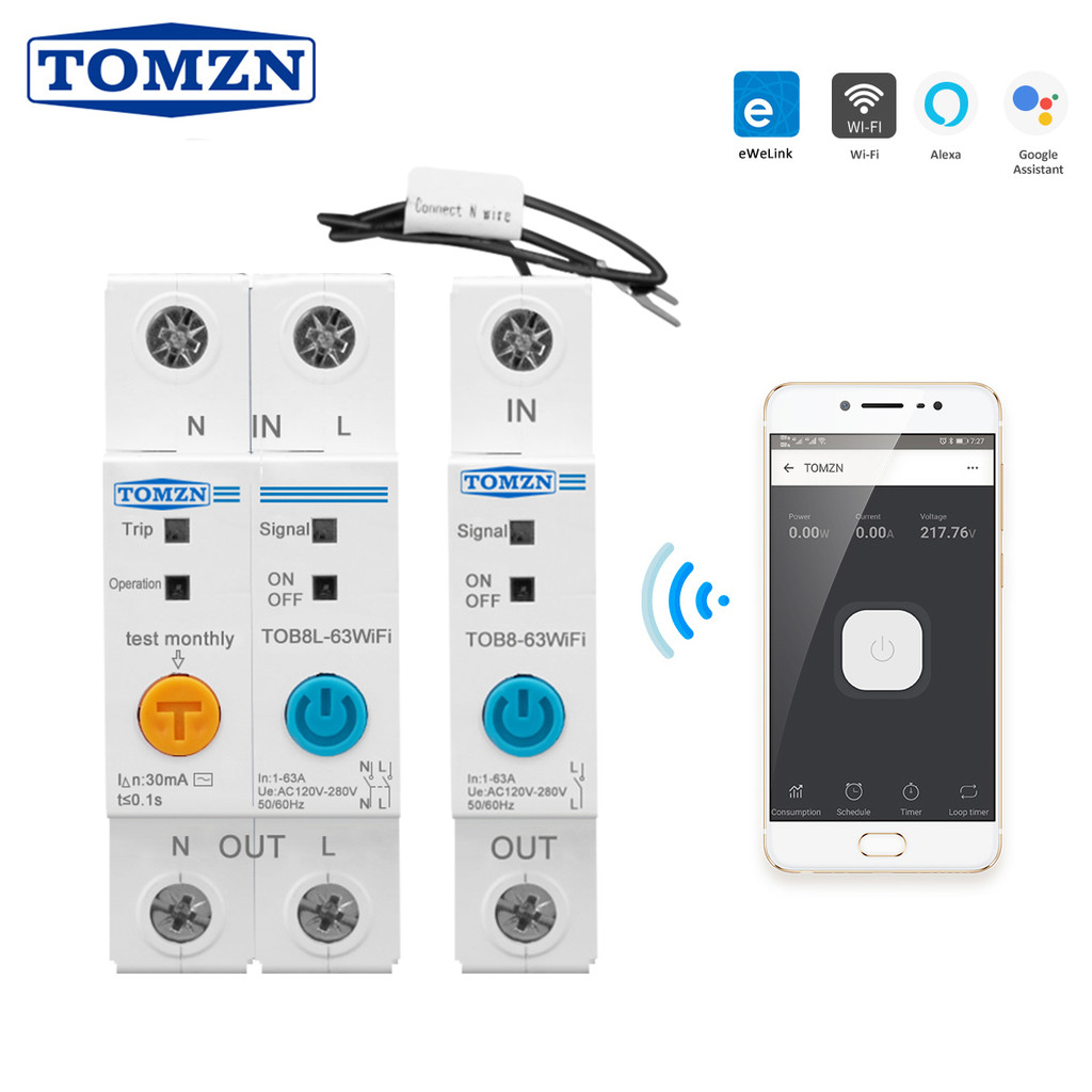 TOMZN 63A Ewelink WIFI Smart Switch Energy Meter Kwh Metering Monitoring Circuit Breaker Timer Relay