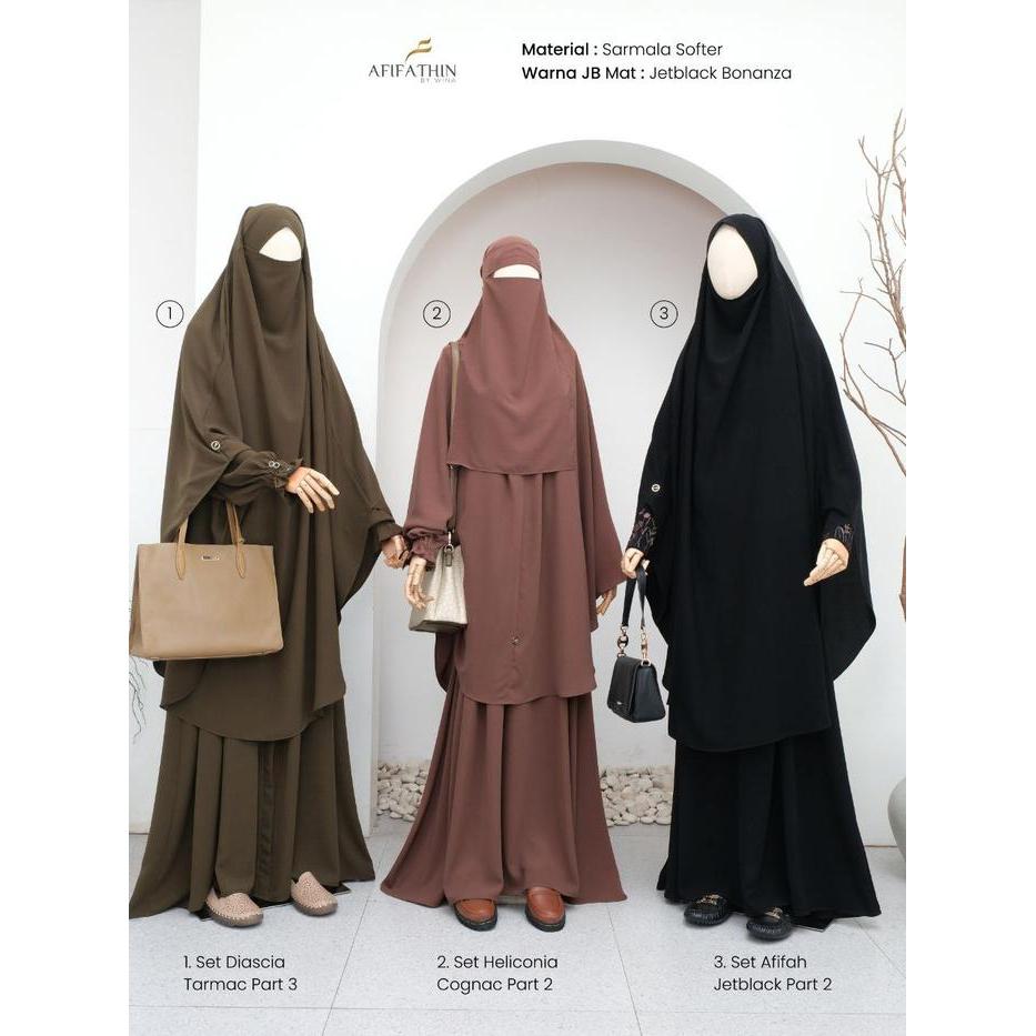 STOK TERBATAS Gamis Abaya Set Khimar Elegan Modern Bahan Premium Afifathin Ukuran Lengkap