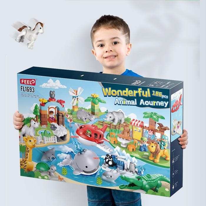 Feelo 186 Pcs Animal Building Block Mainan Edukasi Susun Balok Brick Kode 539