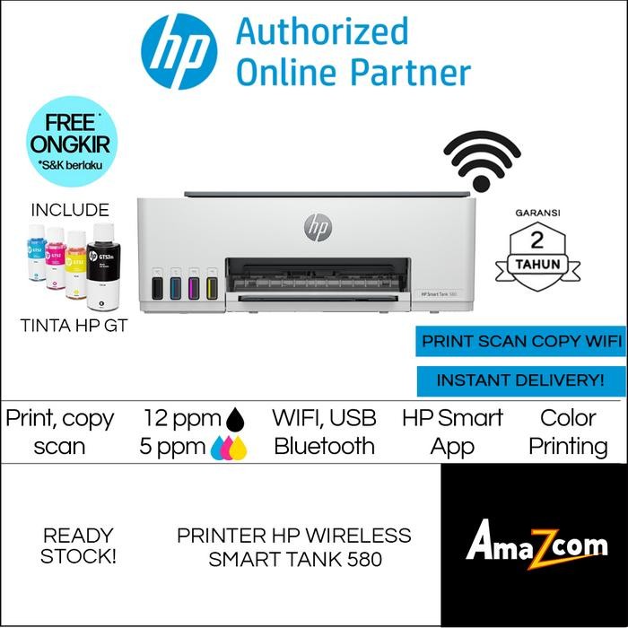 Ready Printer HP 580 Smart Tank All In One Printer Wireless Wifi Bluetooth Garansi Resmi HP GT53