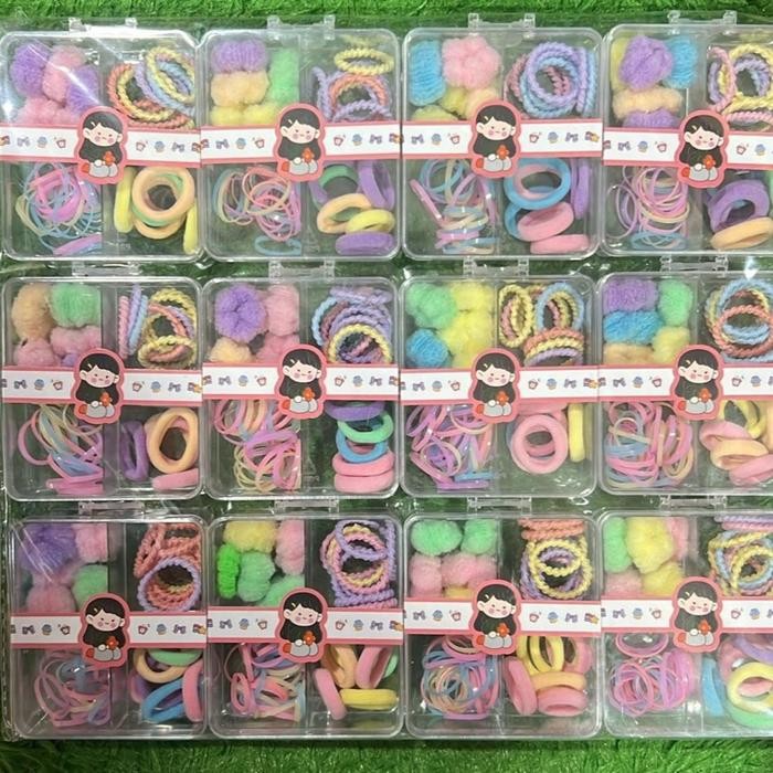 5ybo- [ 6 Pouch ] Ikat Rambut Anak Kotak Mika