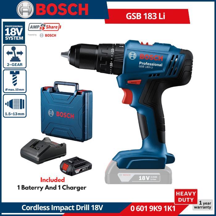 Bosch Gsb 183 Li Mesin Bor Tembok Baterai Cordless Impact Drill 18V Gsb183Li